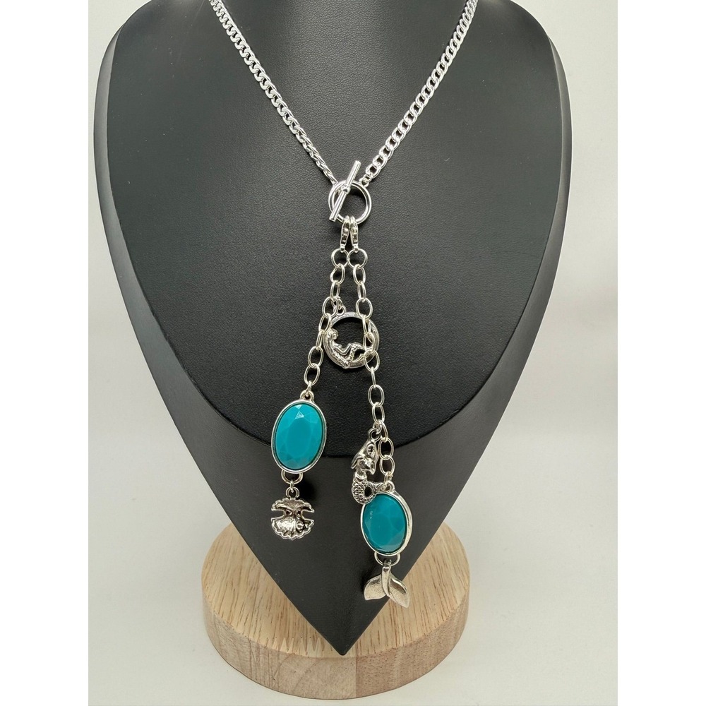 Upcycled Toggle Necklace with 2 Interchangeable Mermaid Clip-On Charm Dangles